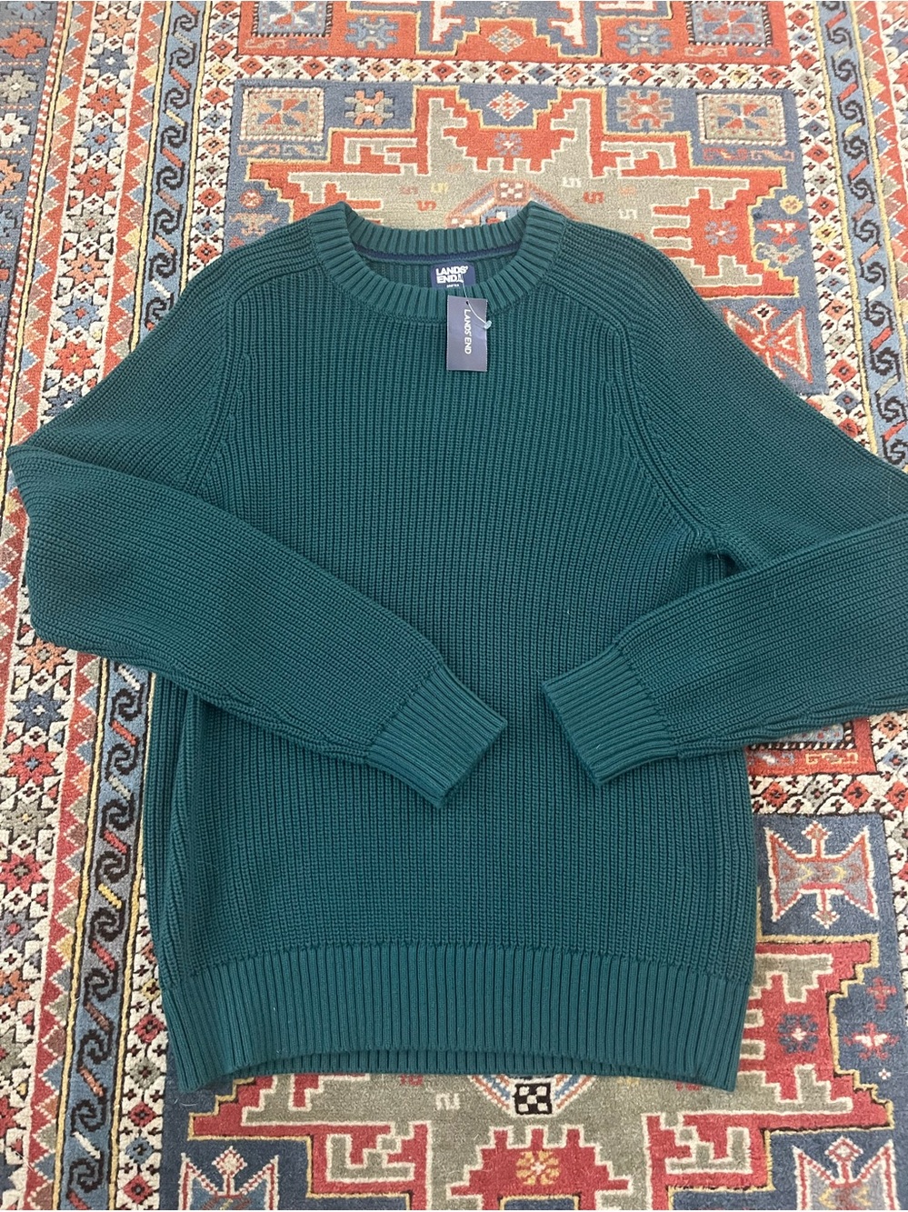 NWT Lands End 100% Cotton drifter crew crew neck sweater deep balsam green